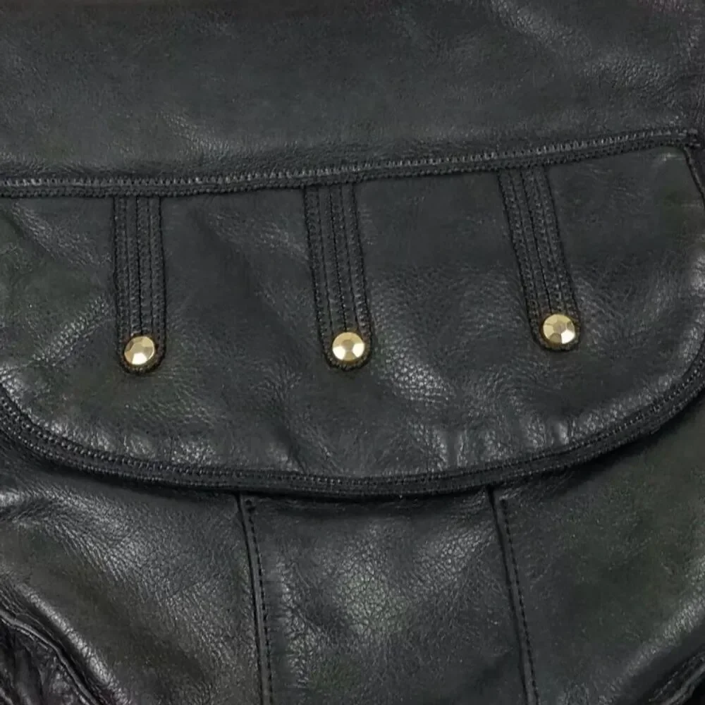 Sigrid Olsen Black Soft Leather Hobo Handbag Gold Hardware Magnetic Closure